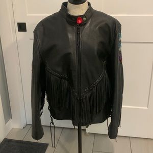 One of a Kind!!! Leather Motorcycle Jacket with fringe!! Size XXL